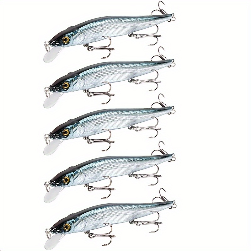 

11.5cm Minnow Fishing Lures 5-pack - 3d Lifelike Eyes, Realistic Abs Body - Mixed Colors Hard Set With Sharp Treble Hooks For Bass, Perch, Pike, - Artificial Swimbait Kit