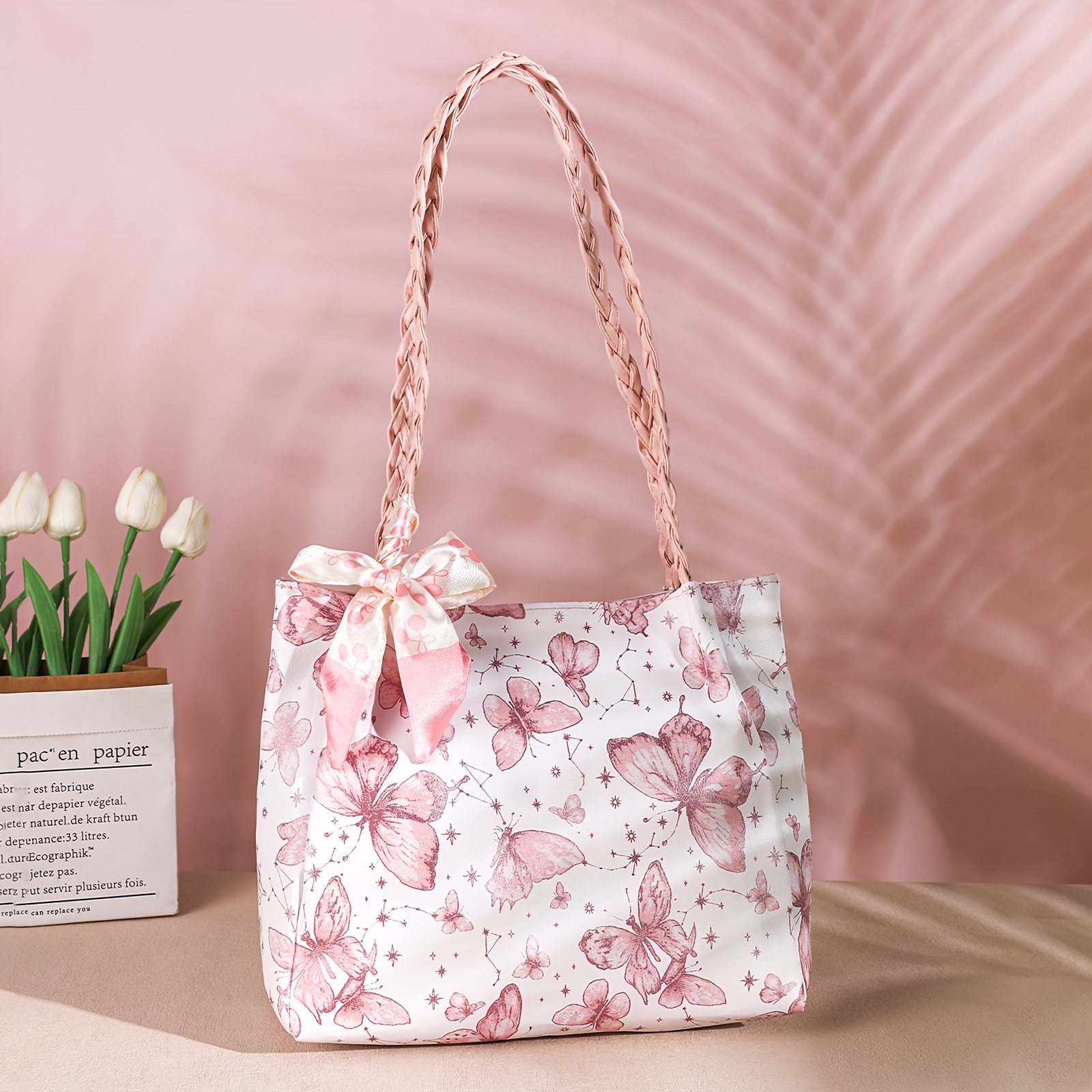 

Small Fresh Texture Print Tote Bag For Women, Cute Artistic Style Shoulder Bag, Suitable For Shopping, Class And Commuting