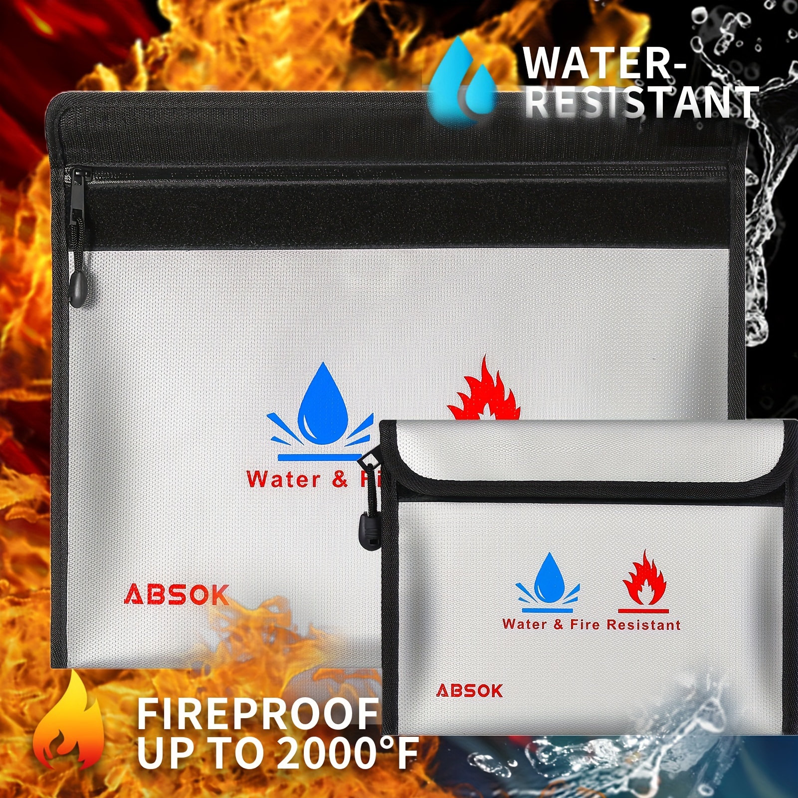 E-shop Set mit feuerfesten Dokumententaschen, bestehend aus einer 15 x 11 Zoll und einer 9 x 7 Zoll Tasche, zur sicheren Aufbewahrung von Geld,