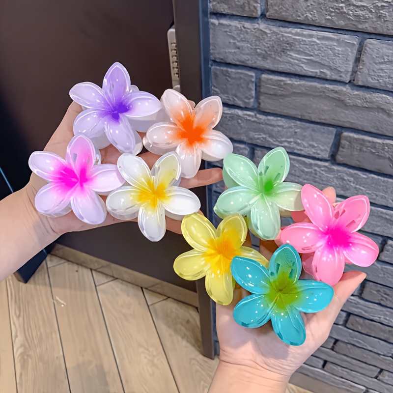 TEMU 8pcs Floral Claw Clip/three-dimensional Flower Hair Clip Set, Gradient Color Frangipani Hair Claw Clip, Large Shark Clip With A Diameter Of