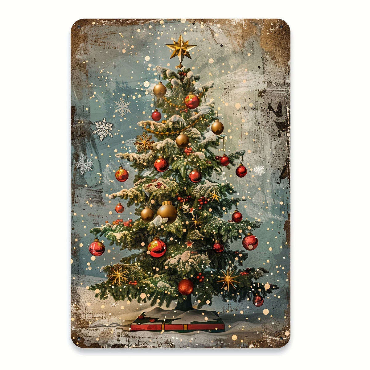 

Christmas Tree Metal Tin - 8x12 , - & , For / Decor, , , , Or