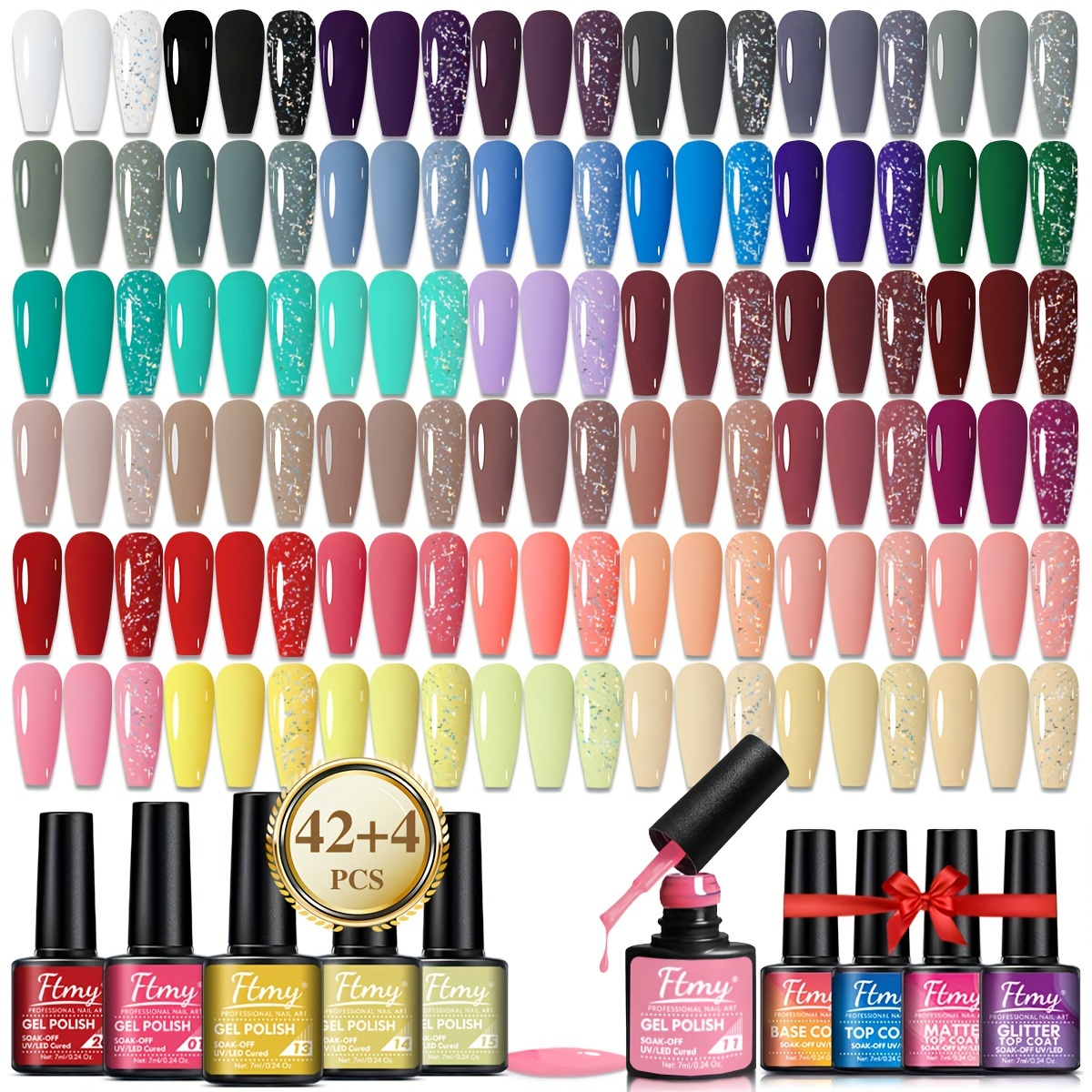 TEMU 46pcs Long Lasting Gel Nail Polish, 42pcs Colorful Gel Nail Polish With Gel Glitter Top Matte Nail Gel Polish For Nail Art Or Party Use