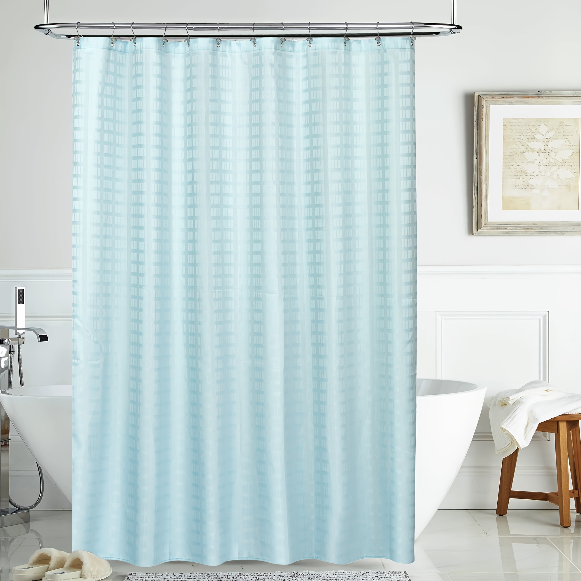 

Blue Textured Fabric Shower Curtain Or Liner For Bathroom, Water Repellent, Machine Washable, 71 X 72 Inch