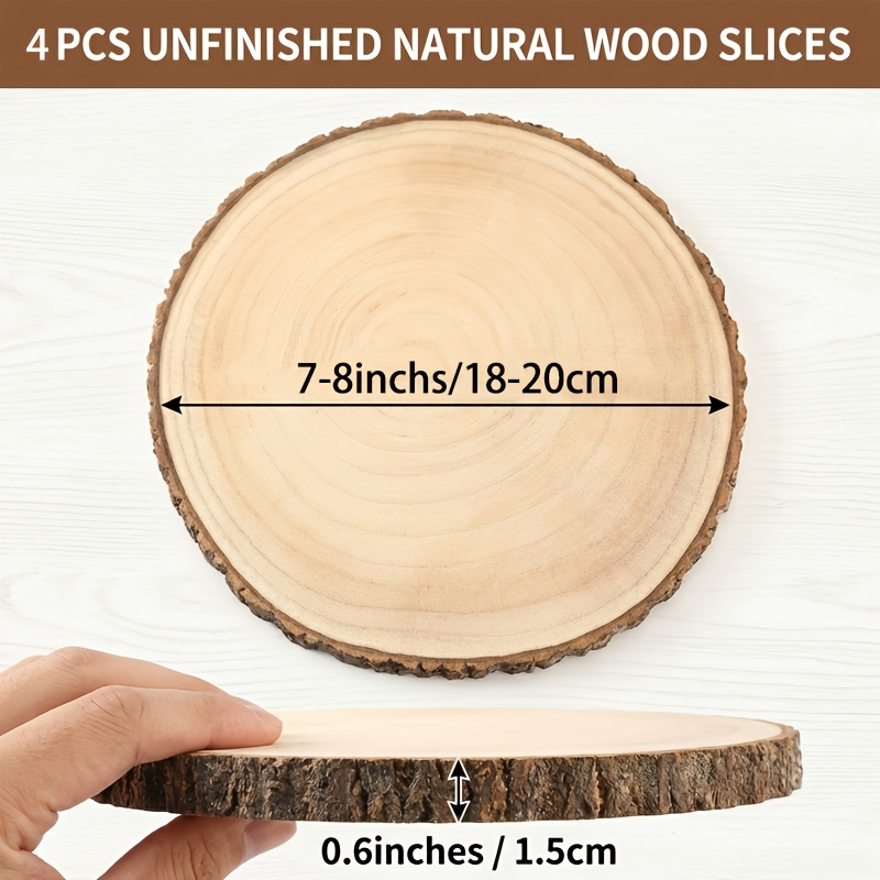 4 Pack 6-9 Inch Large Wood Slices For Centerpieces, Natural Unfinished Round Wood Ornaments For Crafts, Rustic Wooden Circles & Slabs For Wedding Centerpieces And Christmas Table Decor