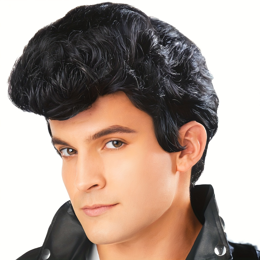E-shop 1 Stück Herrenmode Schwarze Disco Perücke, Chemiefaser Perücke für 50er Rockstar Cosplay