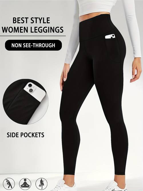 women high waisted tummy control leggings with pockets super soft full length yoga pants workout running gym pants suitable for yoga running gym solid tummy control full coverage