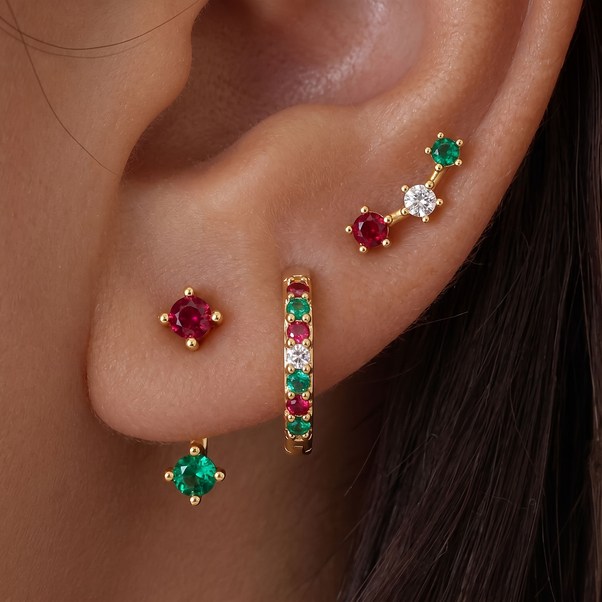 TEMU Parure de 3 paires de clous d'oreilles pour femme à inlays de cuivre et synthétique, style de Noël, boucles d'oreilles polyvalentes et , cadeau