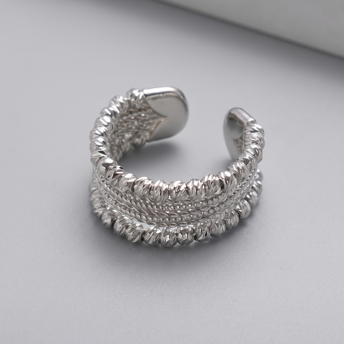 Silvery Multi-Layer Twisted Open Ring, Minimalist Design