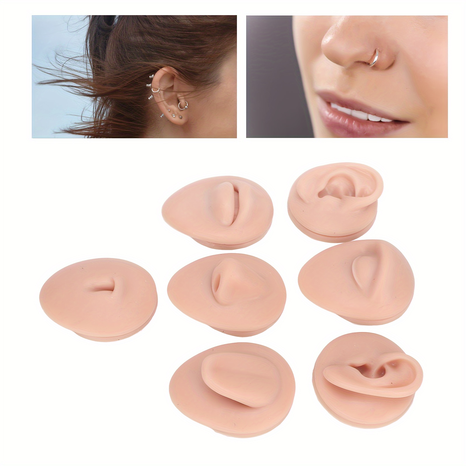 

Silicone Piercing Practice Models Set, Realistic Ear, Nose, Lip, Tongue, Belly Button Simulation For Body Piercing Training, Soft Medical