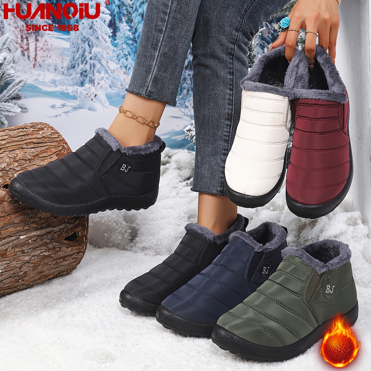 Unisex Winter Snow Boots, Plush-Lined Ankle Boots