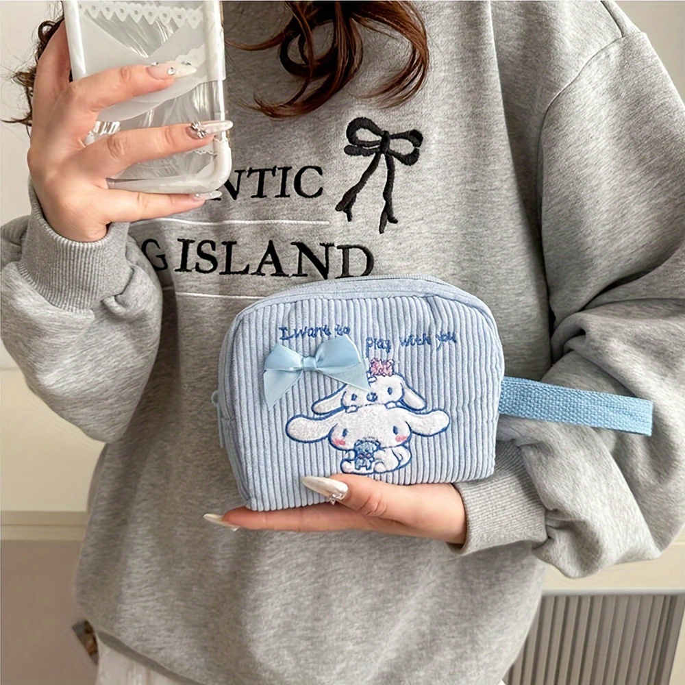 Image of {authorized} Card Corduroy Cosmetic Bag Portable Storage Bag Large Capacity Coin Purse Cute Cartoon Melody Embroidery Does Not Fade