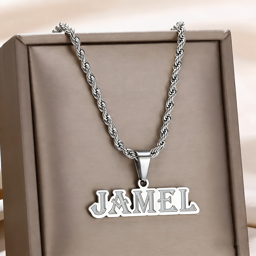 E-shop Personalisierte Namenskette mit goldener Gravur, personalisierte Namenskette mit Seilkette, Anhänger mit Namensschild aus Edelstahl mit Gravur,