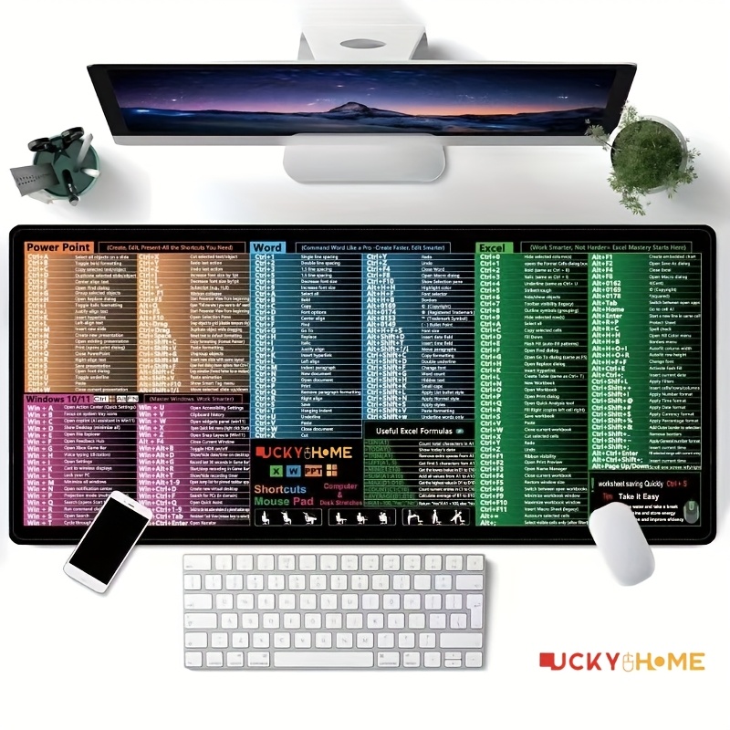 E-shop Extra-Große Excel/Word/PowerPoint/Windows-Shortcut-Tastatur-Mauspad & Schummelscheibe-Schreibtischmatte - Rutschfeste Oberfläche, Umrandete