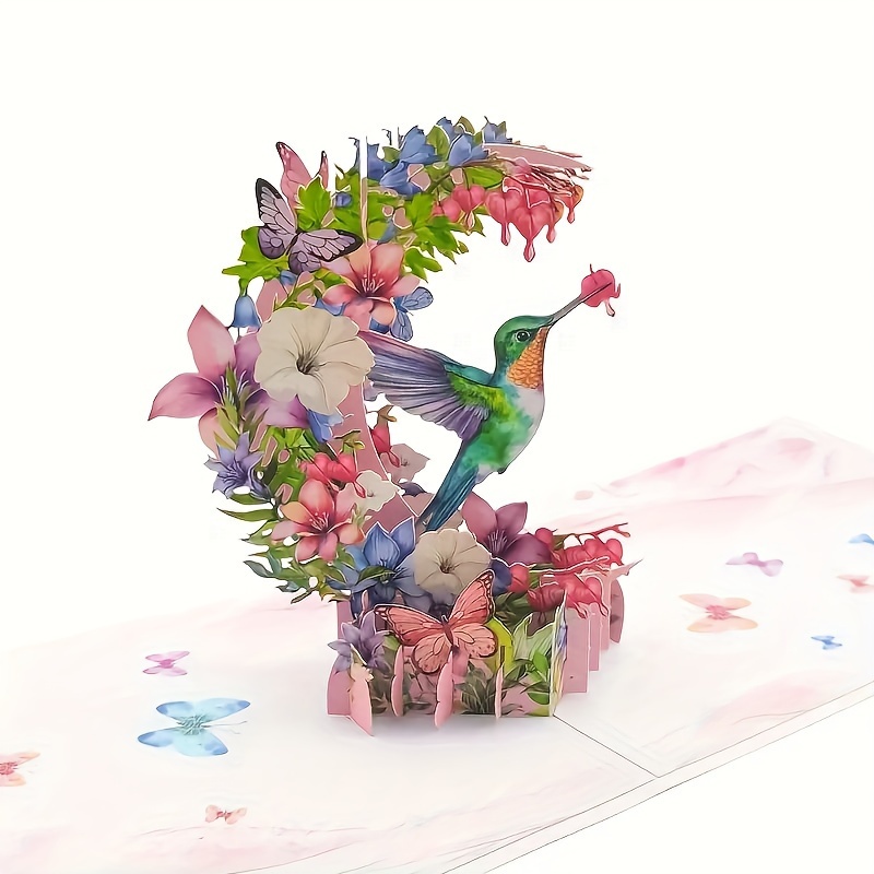 1pc Handcrafted 3D Pop-Up Greeting with Hummingbird &amp; Floral Design, Perfect for Birthdays, Mother&#39;s Day, Valentine&#39;s, Anniversaries, Thanksgiving, Christmas - Animal Print Theme, Personalized Paper Craft for Any Recipient