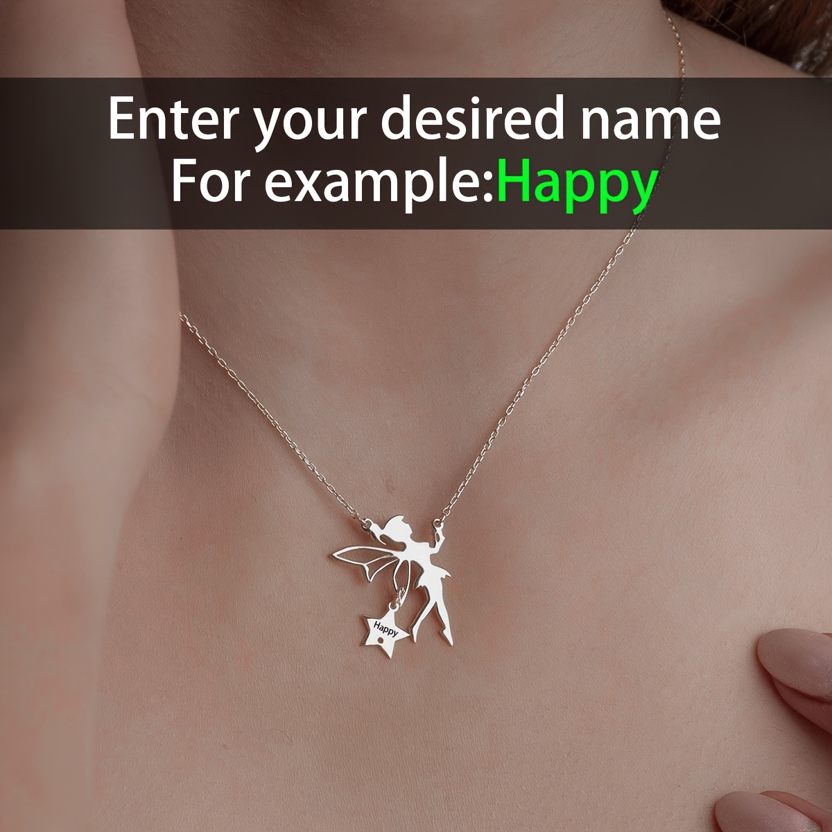 TEMU Collana con ciondolo a forma di elfo, personalizzata e qualit�, in acciaio inossidabile 304L, incisione laser con inglese, collana regolabile,