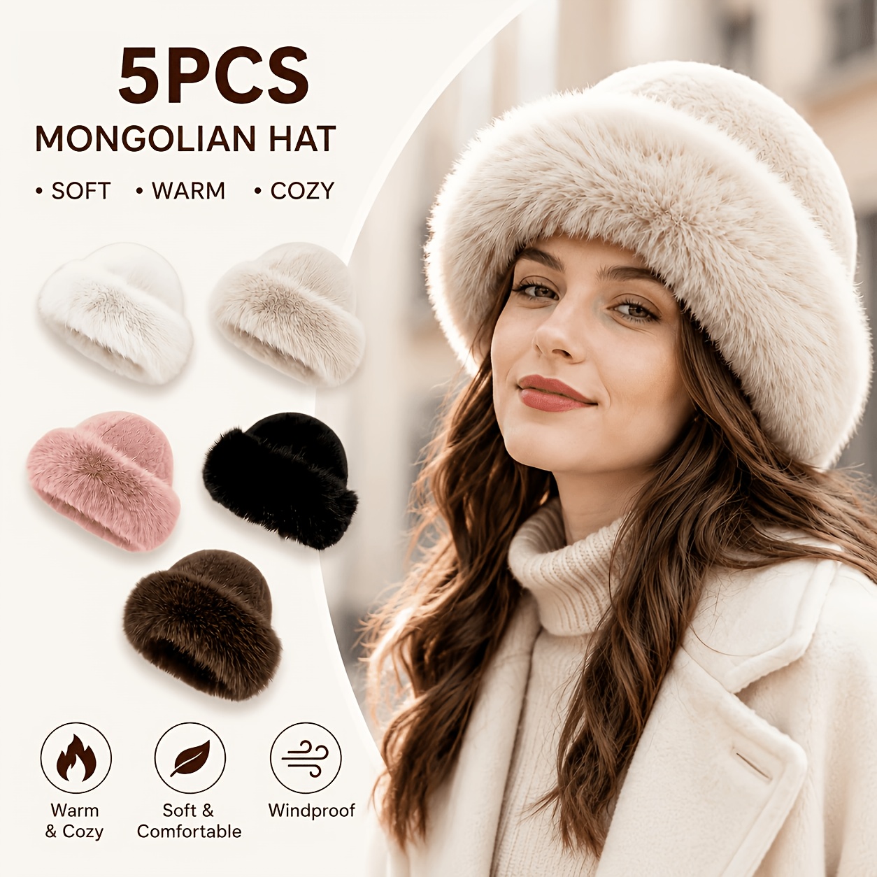 TEMU 3/5pcs Winter Mongolian Hat With Ear Flaps For Men Women, Windproof Warm Thermal Ski Hat, Multi-style Fashion Cold Weather Trapper Hat For