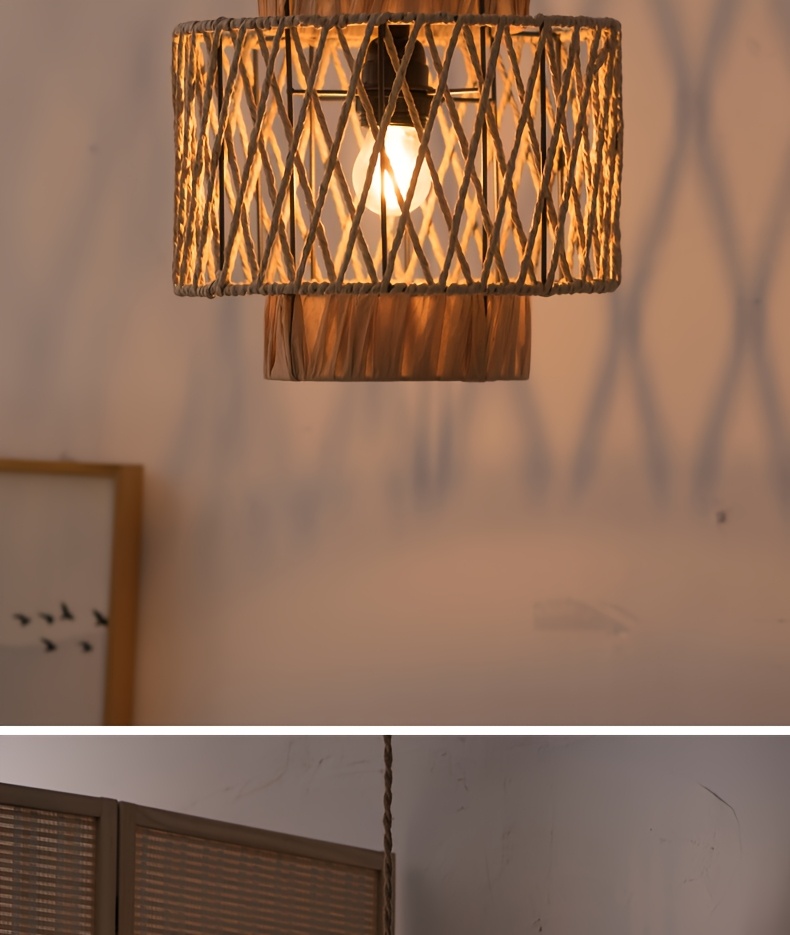 chinese retro style chandelier decorative lampshade indoor high end chandelier lighting     woven paper rope lampshade details 6