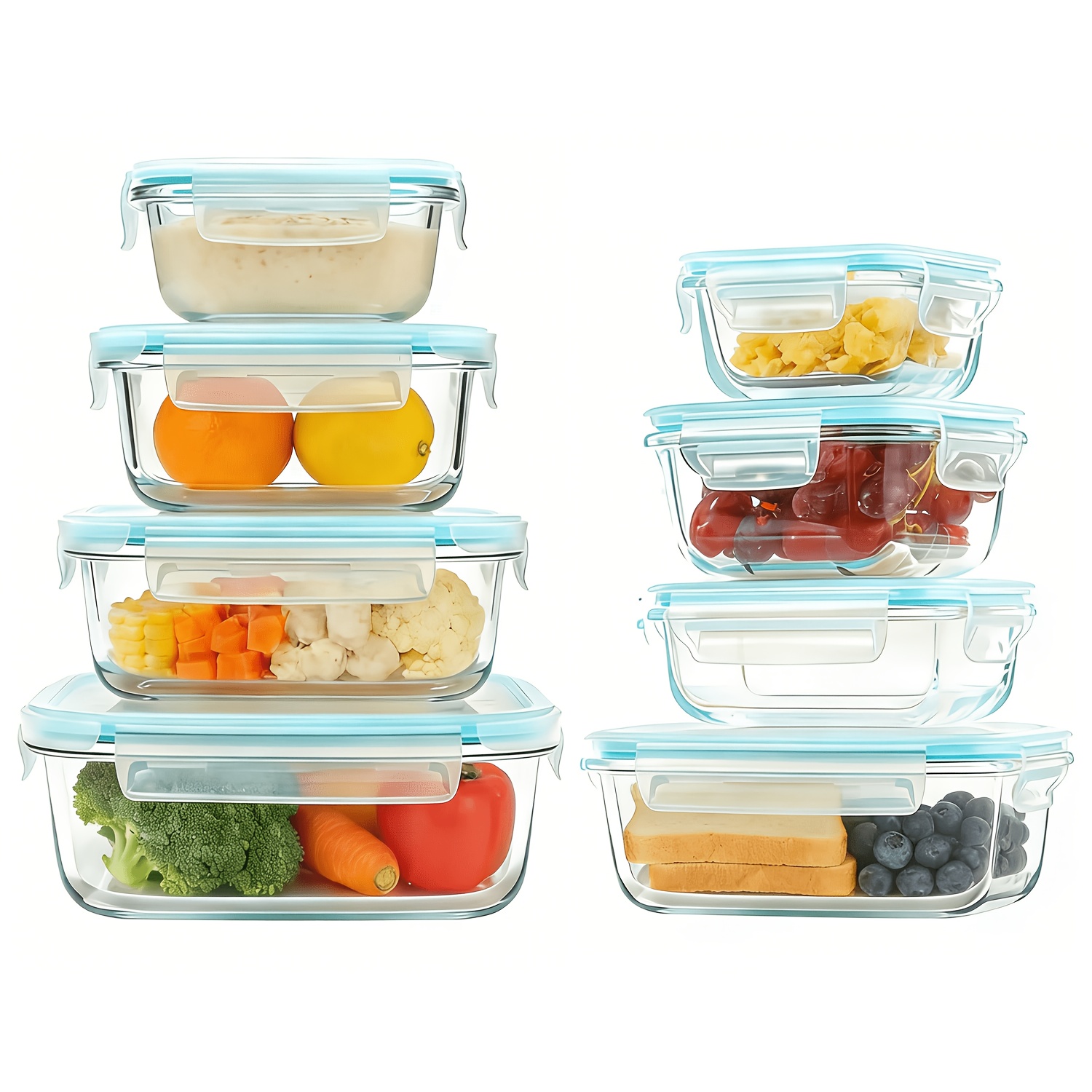 TEMU Food Storage Containers, Airtight Leak-proof Bpa Free Stain-resistant Easy-, Microwave Oven Freezer And Dishwasher Safe, 8pcs, For Meal Prep And Bento Boxes