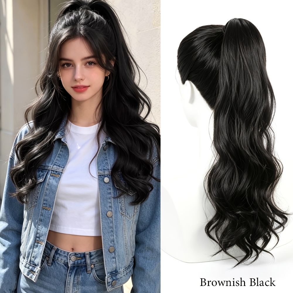 TEMU 22 Inch Elastic Hair Tie Long Wavy Ponytail Hair Extensions, Fluffy Water Wave Synthetic Ponytail Wig For Women, Add Hair Volume And Create