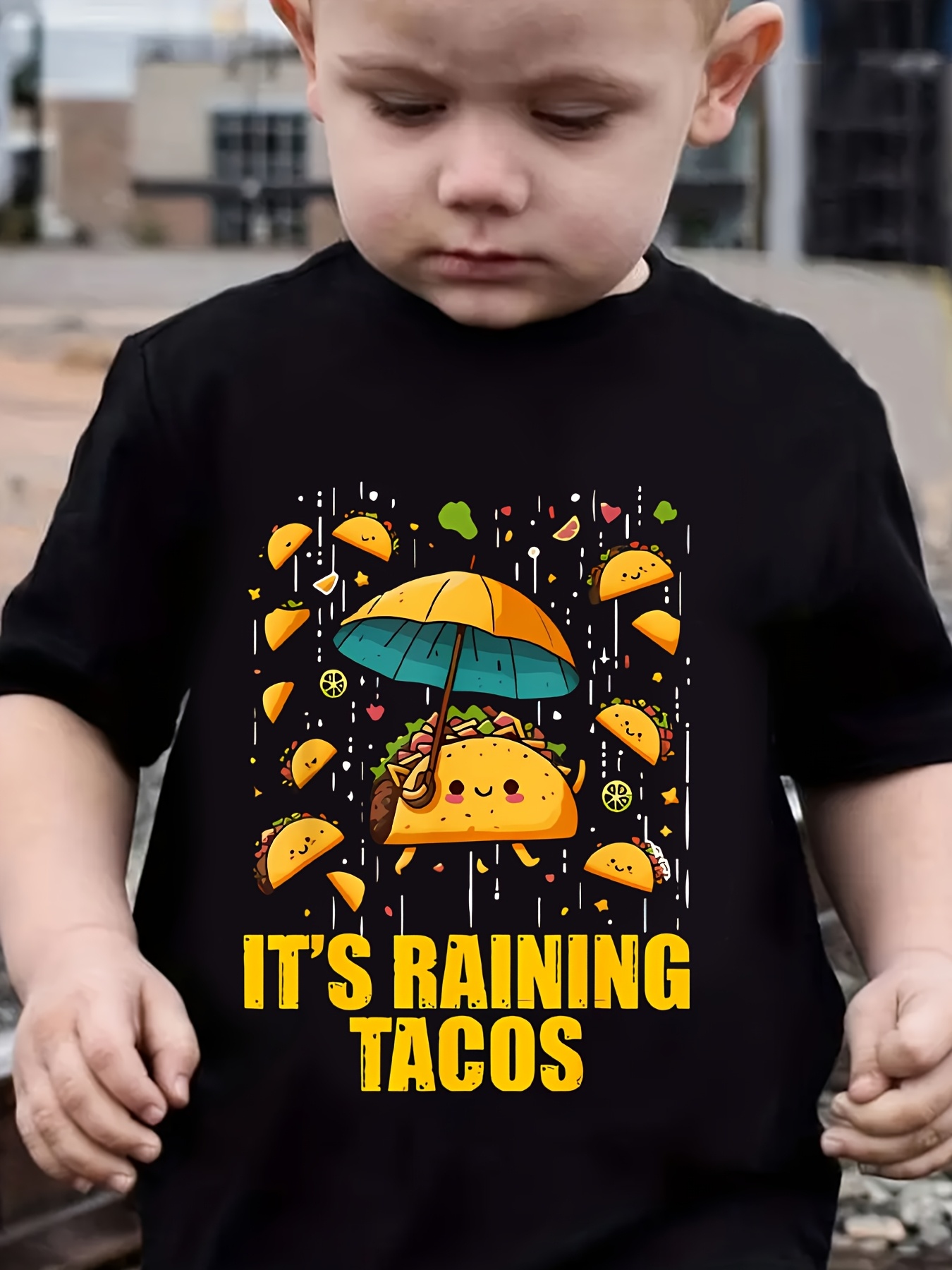 Boys' Rain Graphic T-Shirt Soft Yellow &*;It's Raining Tacos&*; Tee for  Toddlers Kids, Casual Everyday Birthday Party Outfit Machine Wa