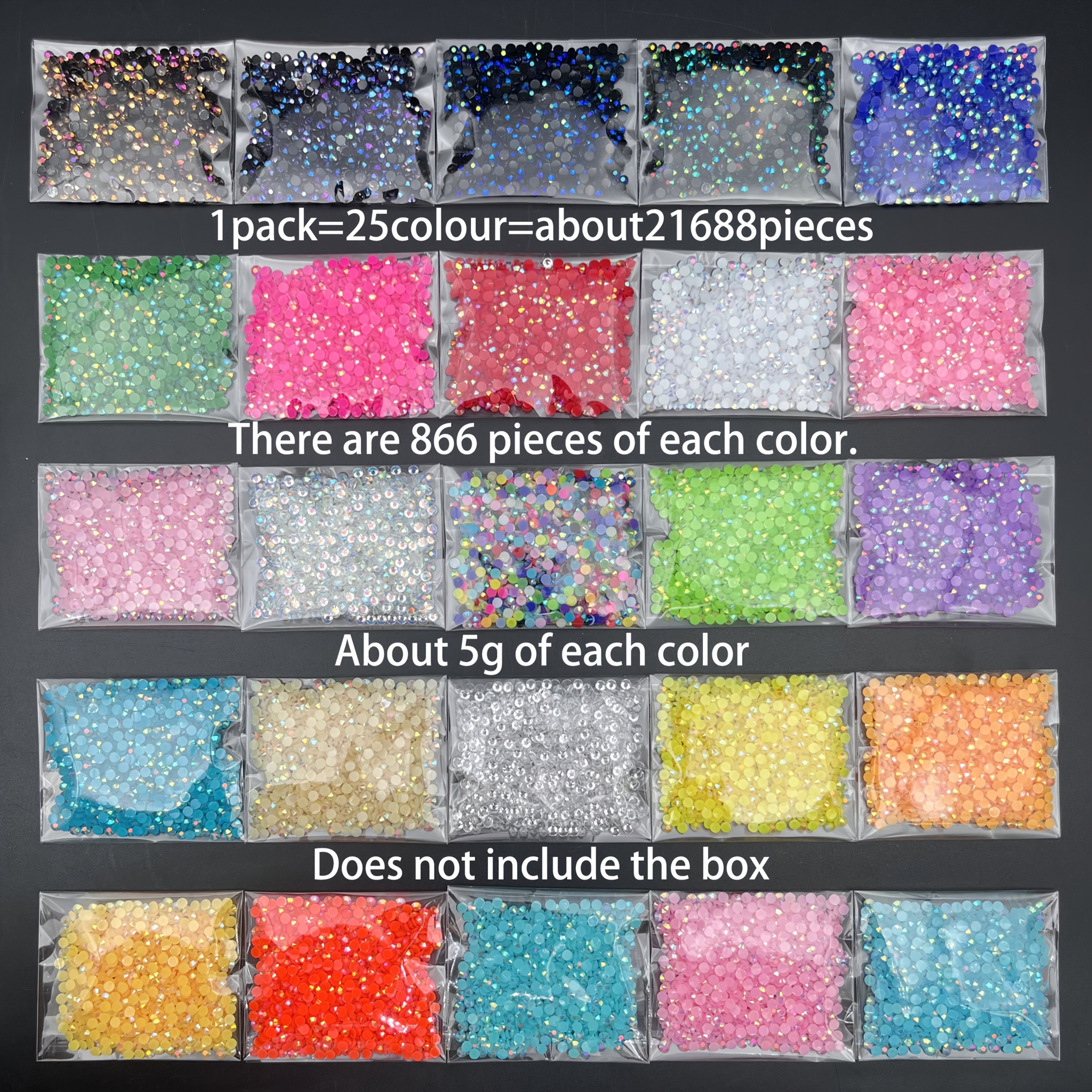 TEMU 21688 pièces de strass ronds en résine 5D de haute qualité de 3 mm - 25 couleurs vibrantes, taille uniforme, idéales pour la création de bijoux