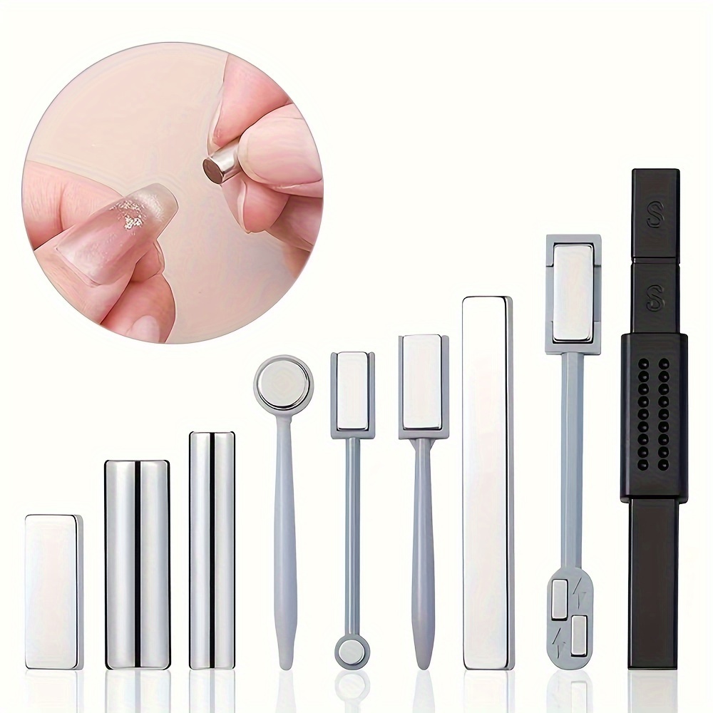 

9pcs Cat Eye Nail Art Magnet Set - Dual-headed, Strong Magnetic Stones For Gel Polish & Manicure Tools