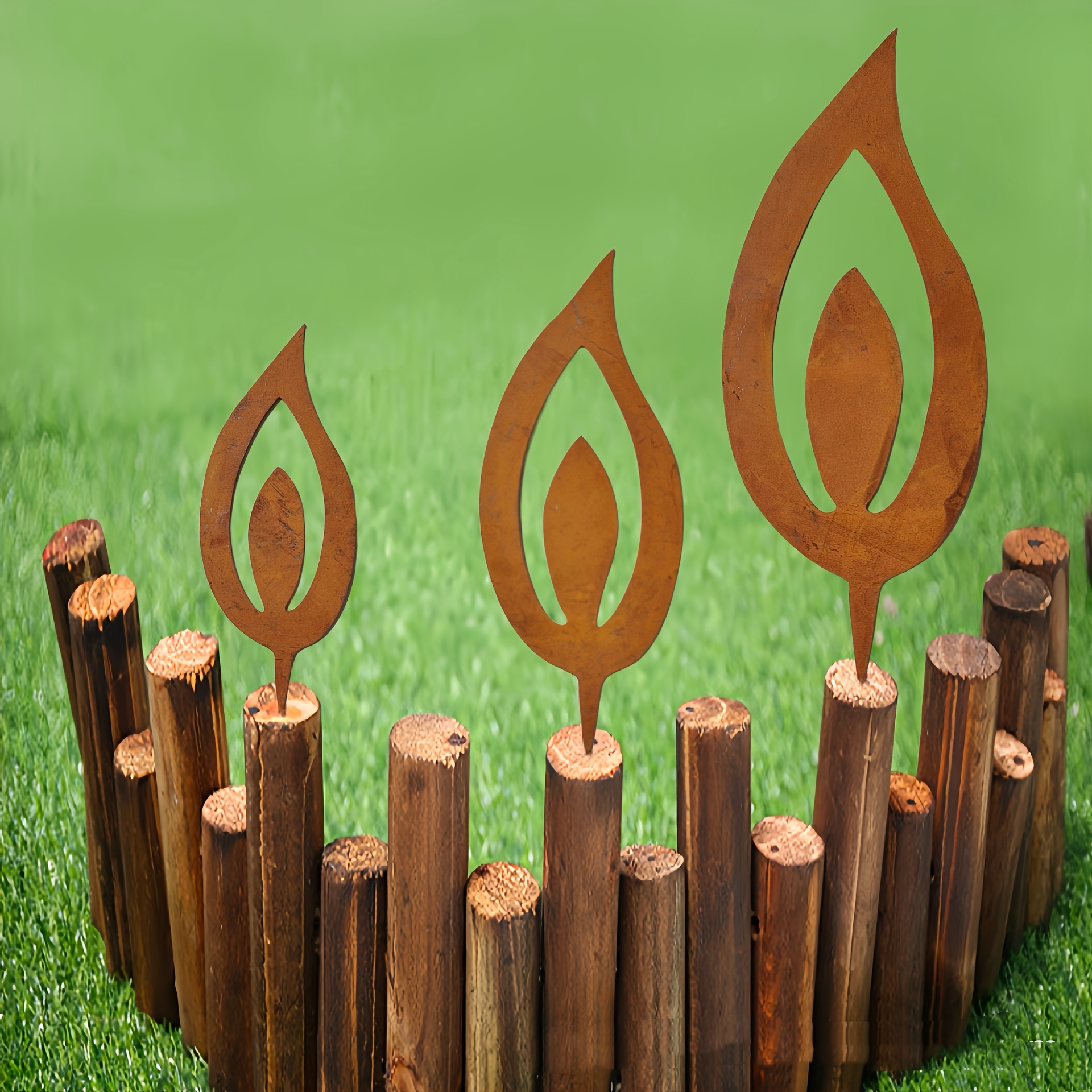 

3pcs Metal Flame Candle Set For Outdoor Yard & Garden Decor - Christmas, , Parties & Lawn Signage