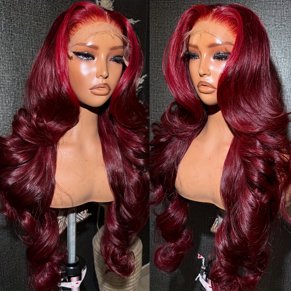Women\'s burgundy Glueless Synthetic Lace Front Pre-Plucked Hairline 28 Inch Amazon.com : ULRICA 99J Burgundy Lace Front Wigs for Black  main image 3