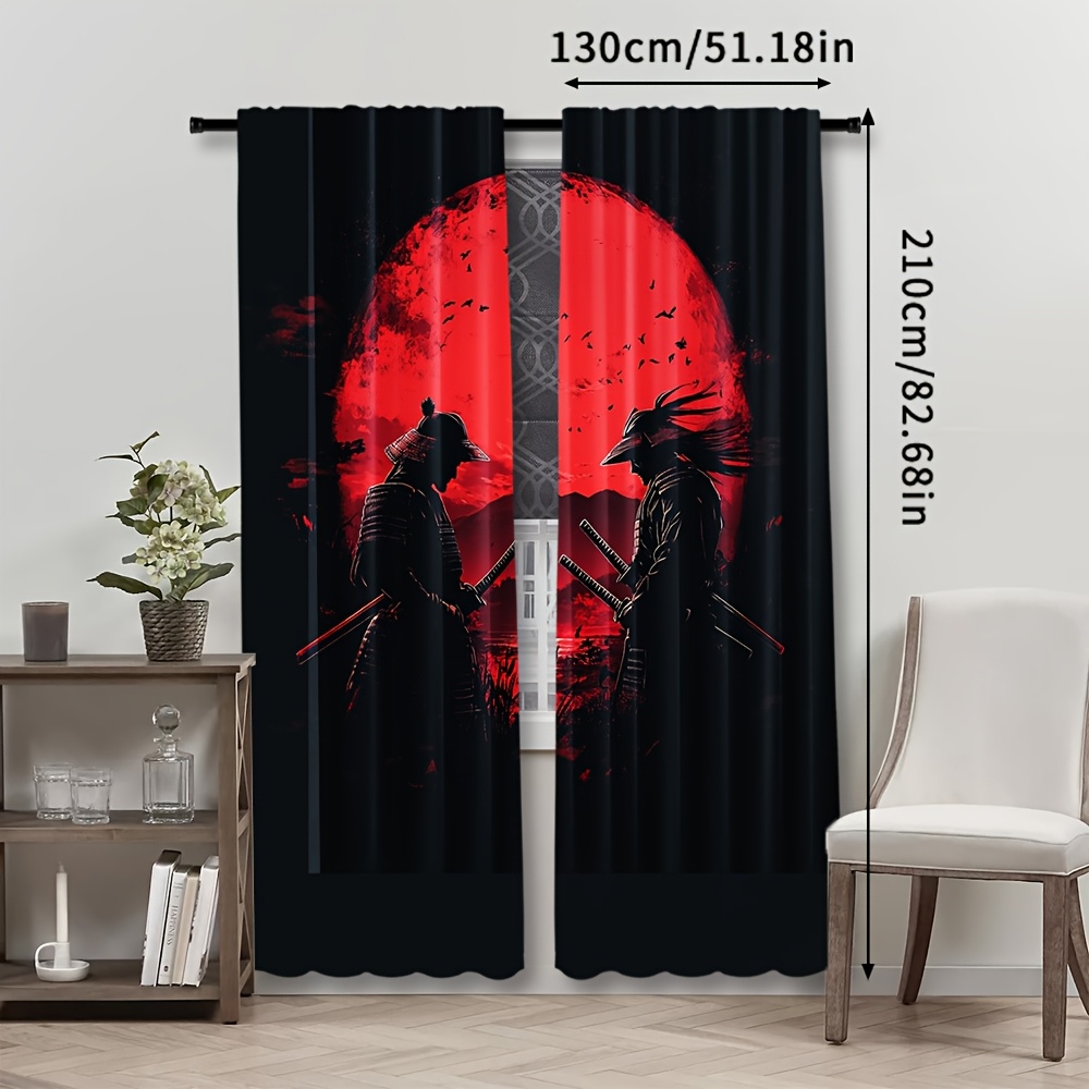 TEMU 2pcs, Japanese Ink Painting Curtains, Semi-transparent Polyester With Rod Pocket, Perfect For Living Room, Kitchen, Bedroom & More, Machine