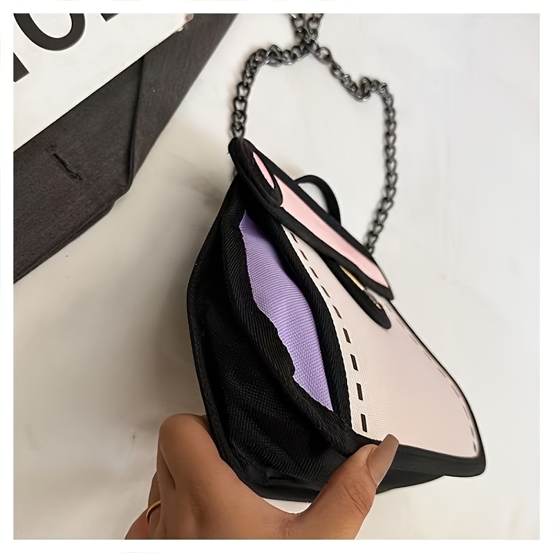 Borsa a tracolla creativa bidimensionale con effetto fumetto, colori a contrasto, piccola borsa a tracolla portatile per uso quotidiano_voghion.com