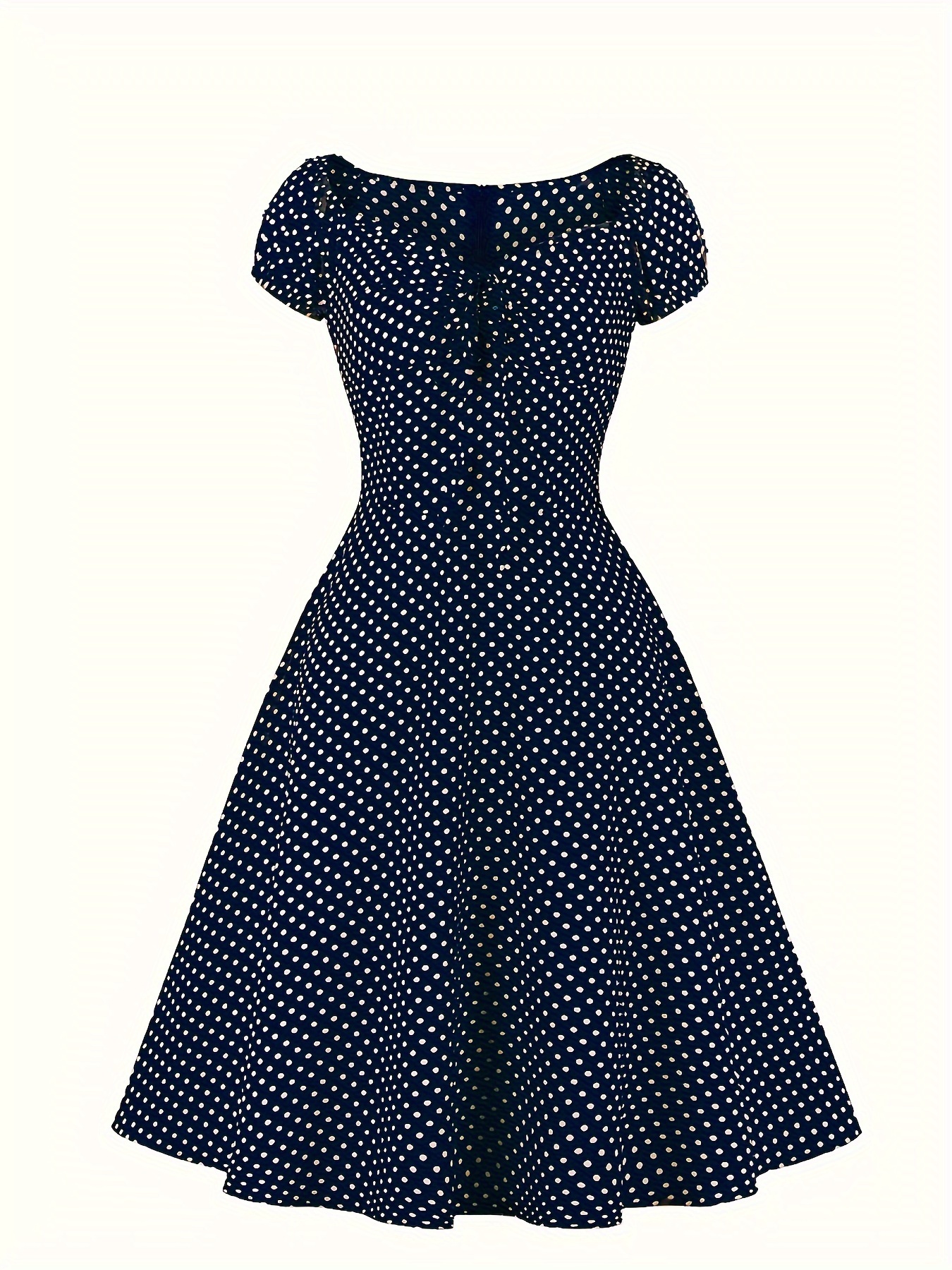 women vintage dress 1950s polka dot bow neck puff sleeve