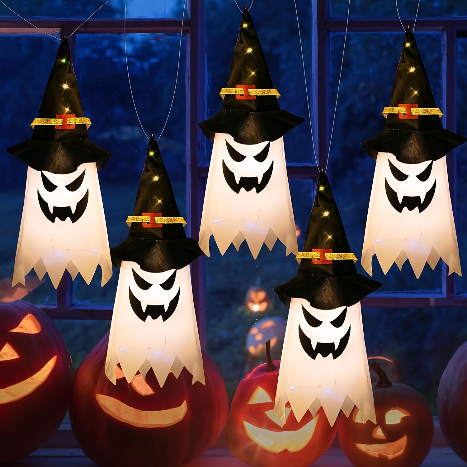 TEMU Outdoor Halloween Decorations Featuring Illuminated And Witch Hat Ornaments, Suitable For Indoor And Outdoor Use, Perfect For Halloween Parties With String Lights For Yards, Trees, And Gardens