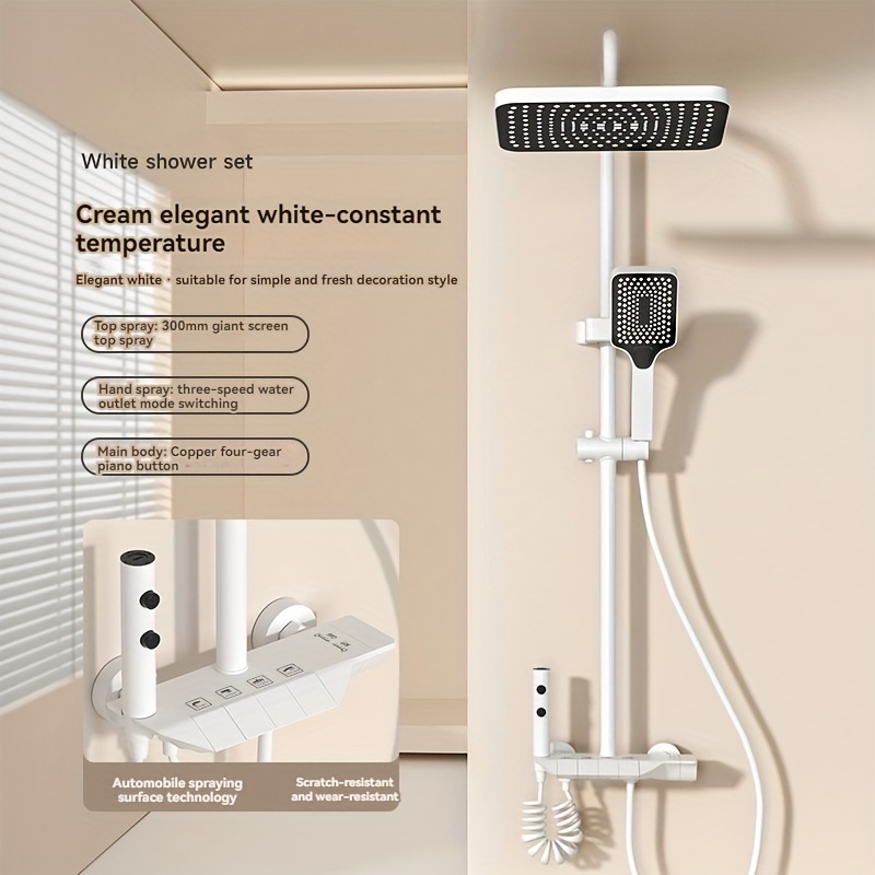 Luksusowy System Panelu Prysznicowego z Metalowym Panelem i Natryskami - Montaż Ścienny & Wiszący, 4-trybowa Przełączka Klucz Pianina, Prostokątny Deszcz Odpływowy & Ręcznie Uchwytany Dysza, Pełne Pokrycie Ciała, Wykończenie Bez Farby, Wysokiej Jakości Nieelektryczna Obsługa, Akcesorium Łazienkowe