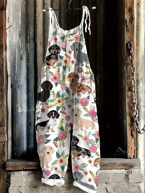 item picture womens casual jumpsuit with floral and animal prints featuring a tie design made from fabric suitable for