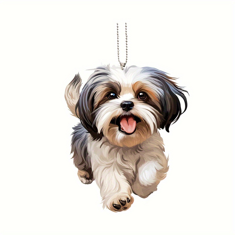 TEMU Shih Tzu Dog Acrylic Pendant - Car Rearview Mirror & Keychain Accessory, Ideal For Home & Decor