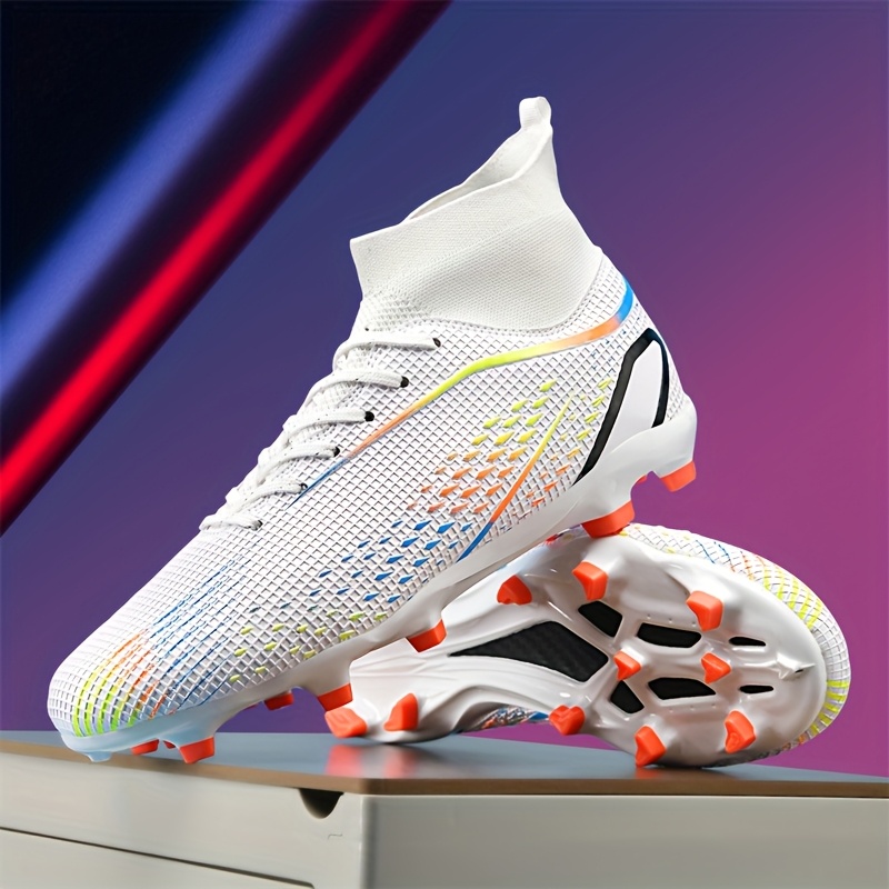 Zapatillas de Césped Artificial de Caña Alta para Hombre - Ligeras y Transpirables, con Suela Antideslizante, Diseño Degradado Blanco/Naranja. Adecuadas para Entrenamiento al Aire Libre y Partidos en Humedales, Zapatillas - Imagen 5