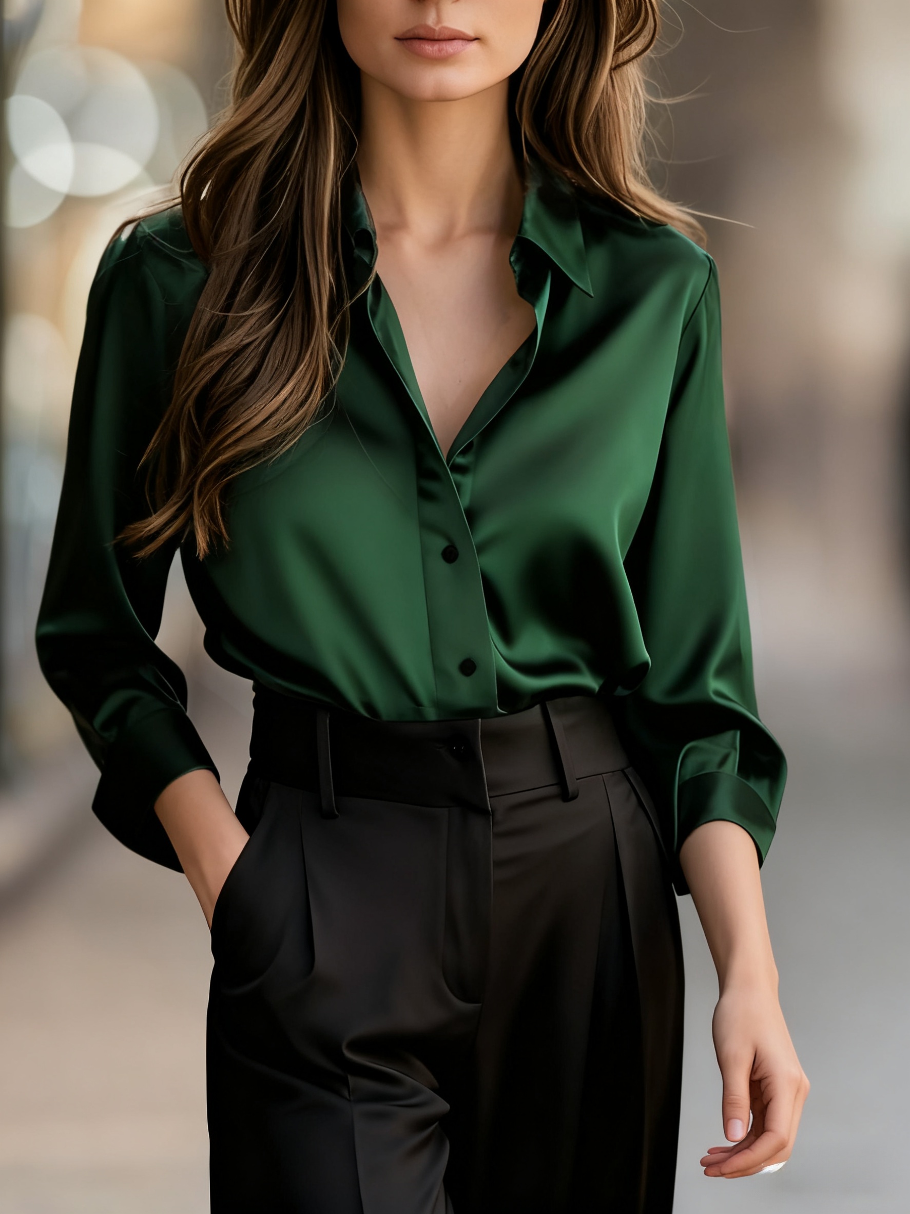 Womens Satin Shirt Long Sleeve Blouse Elegant Satin Button