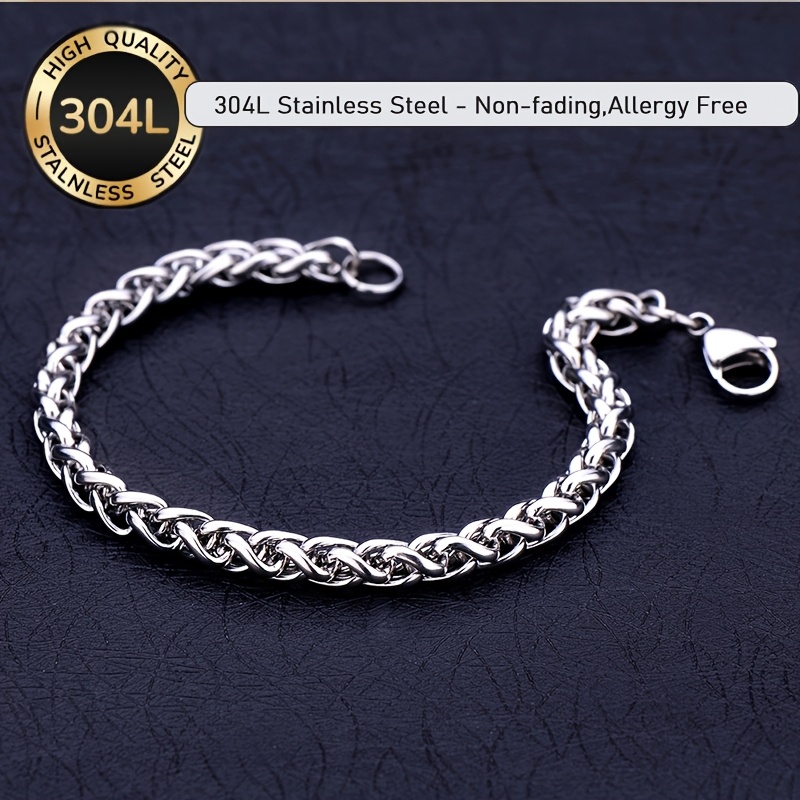 1pc Non-fading Width 4mm 304l 304 304 Stainless Bone Chain Bracelet, Fashion Men's Party Jewelry, Hypoallergenic, Durable