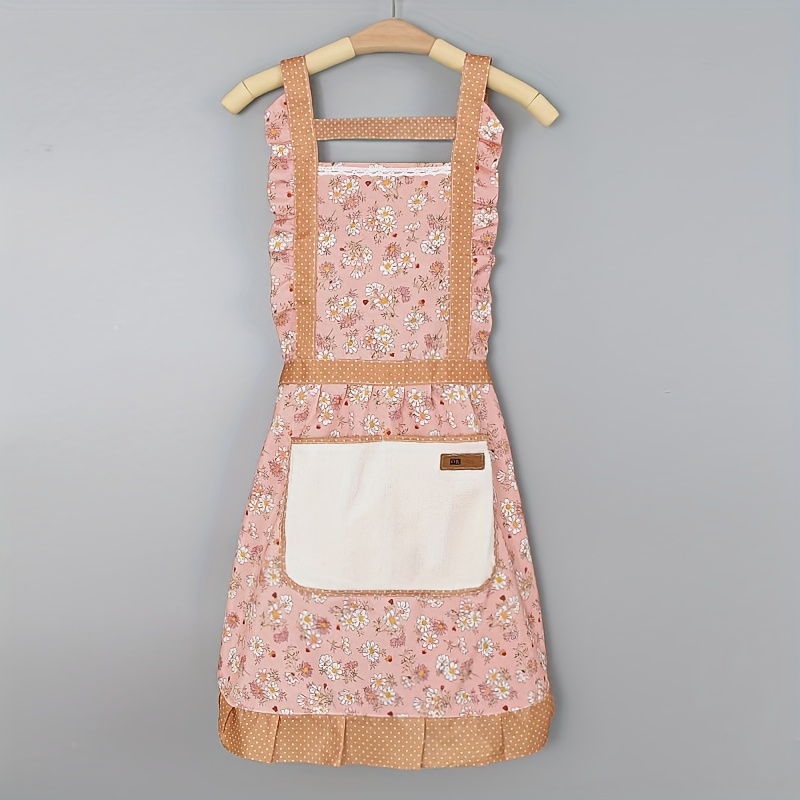 TEMU 1 tablier de princesse en dentelle florale avec poche à mouchoir - Et, parfait pour le nettoyage de , du salon et de bain | Disponible et vert,