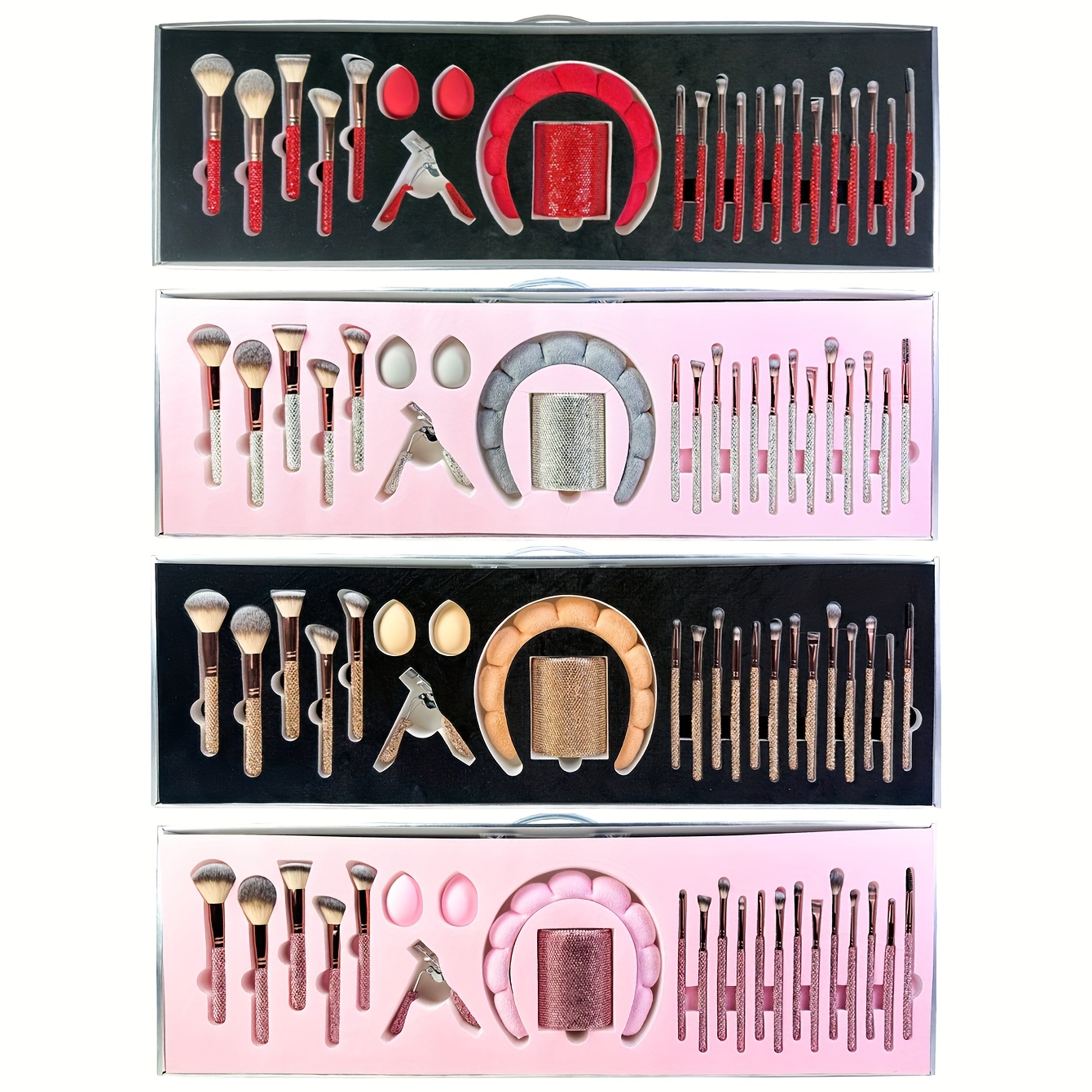 conjunto de maquilhagem   com 23 peças de diamante, incluindo 18 peças de pincéis de maquilhagem incrustados com diamantes, balde de armazenamento de diamantes, faixa de cabelo,   de delineador,   de pó,   de blush,   de corretor,   de  ,   de mistura de nariz,   de base,   de  ,   de lábios,   de sobrancelha,   de highlighter, adequado para presente ou uso pessoal, ferramentas de maquilhagem de diamante. detalhes 1