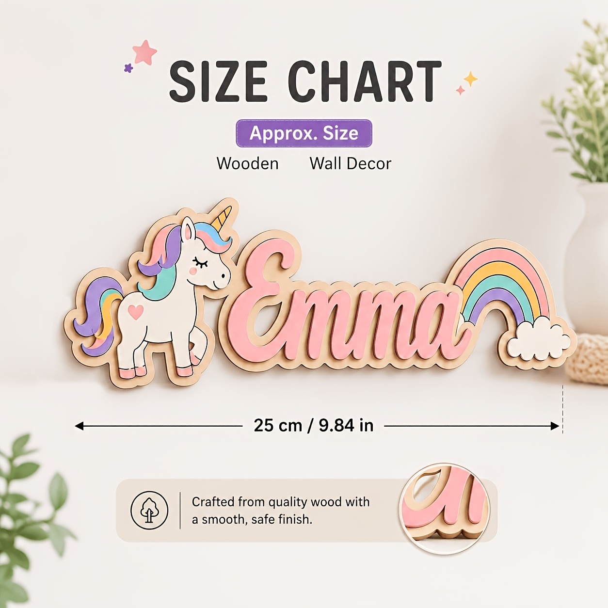 TEMU Custom Unicorn Name Plate - 1pc Personalized Wooden Wall Decor, Customizable Name, Multiple Colors , Laser-cut Wood, Bedroom Decoration Hanging