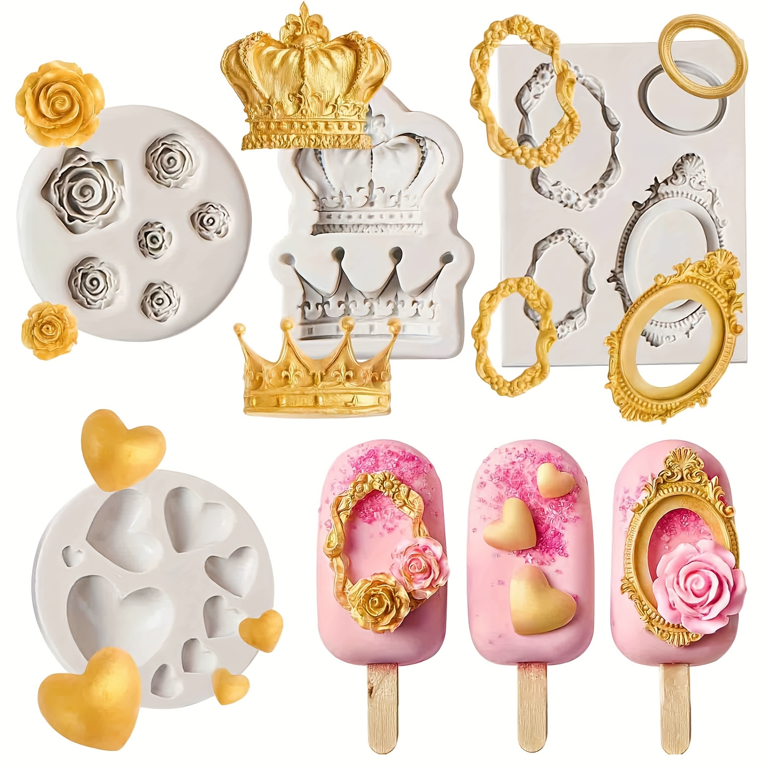 Image of 4pcs Vintage Baroque Mold Set, Silicone Frame Fondant Molds Mold For Cupcake Decorating, Cake Pop, Chocolate, , Dessert Decor