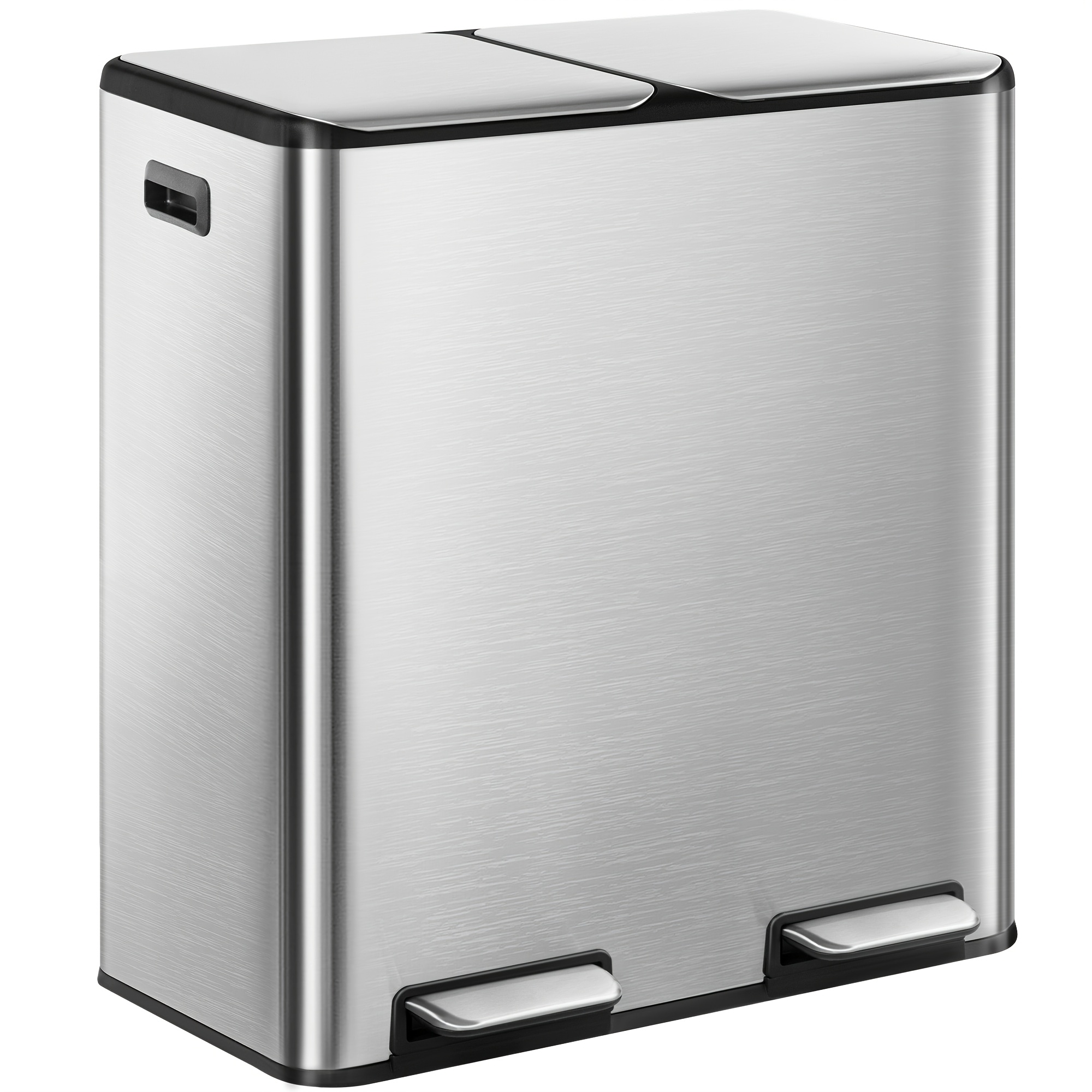 Image of Kitchen Rubbish Bin, Waste System, 2 Compartments, 60l (2 X 30l), Stainless Steel Kitchen Rubbish Bin, Pedal Bin, Quiet Slow , With 15 Waste Bags, White/black/silvery