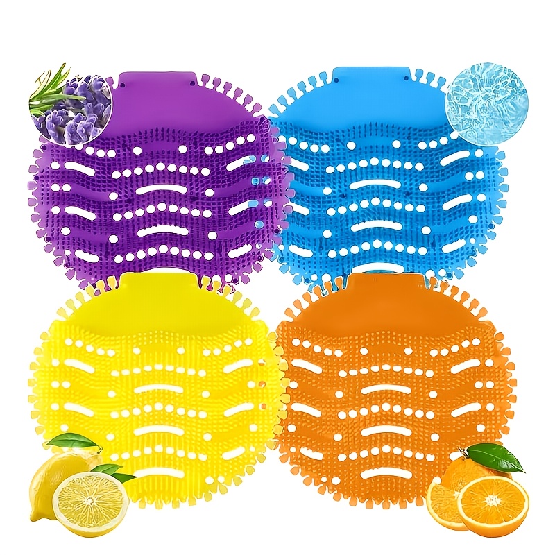 Image of 4pcs Of Plastic Urinal Mats With Long Hair Brush, And Anti-clogging, For Bathrooms, Restrooms, Offices, Hotels, Restaurants