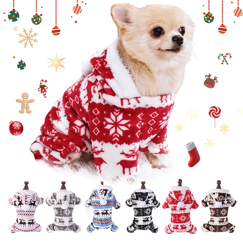 Weihnachts-Pyjama Für Hunde – Weicher Baumwoll-Overall Mit Streifen, Dehnbar, Bauchfrei (für Chihuahua & Kleine Rassen)