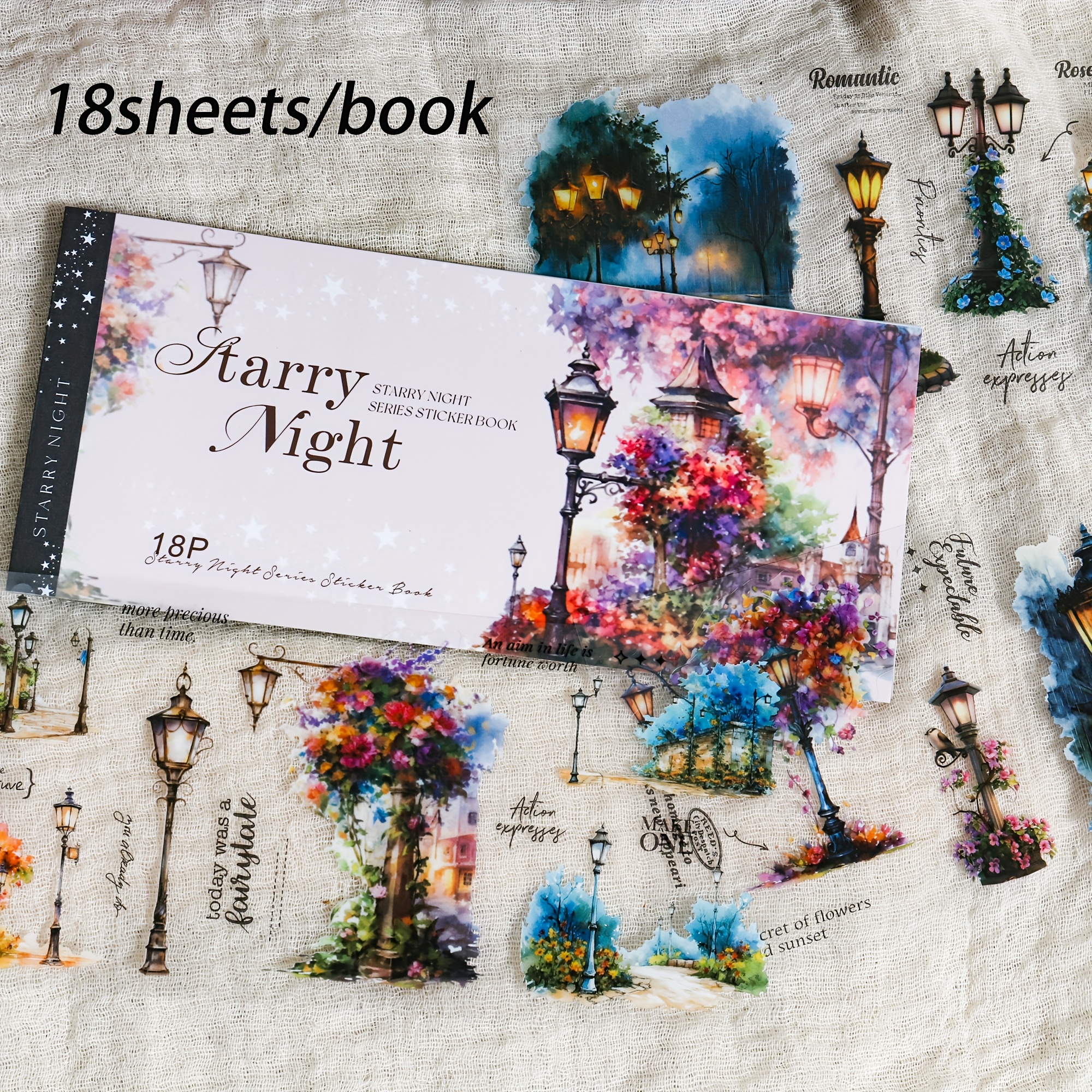 Image of 18 Sheets Starry Night Theme Pet Stickers – Self-adhesive, Floral & Fantasy Designs For Scrapbooking, Journals, Diy Crafts, And Personalizing Objects, Journal Decoration | Glossy Finish