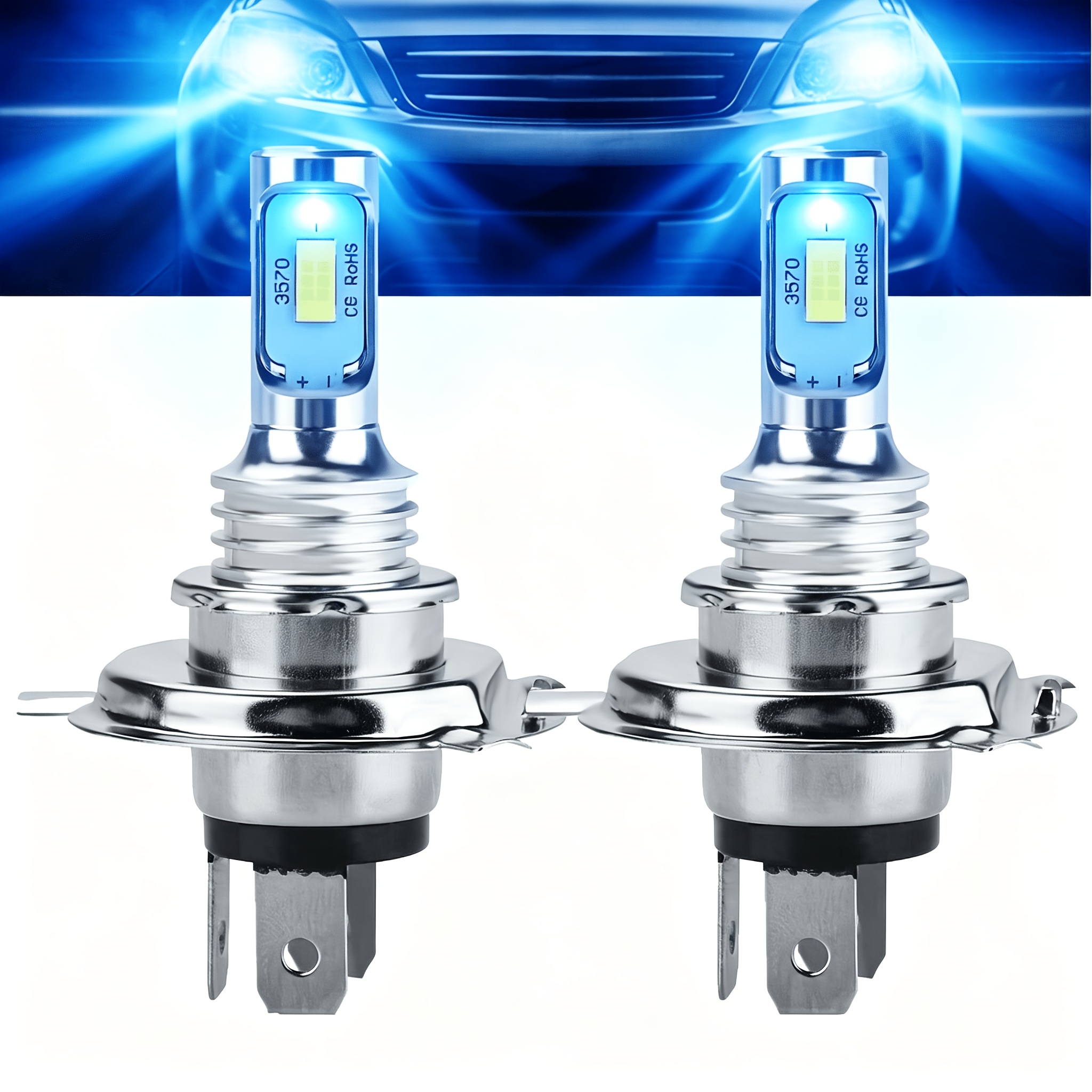 TEMU 2pcs H4 9003 3570 Csp Chips Led Headlight Fog Bulbs High/low Beam Blue Yellow Light Bulbs Drl, Without Battery