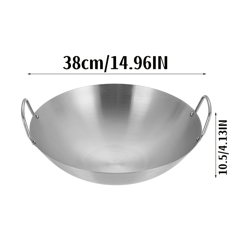 Image of 1pc Extra-large Stainless Steel Wok With Double Handles, 14.96 Inches, Nonstick Coating Free For Family Kitchens, Restaurants & Chefs – Perfect Gift Idea Christmas Halloween Thanksgiving