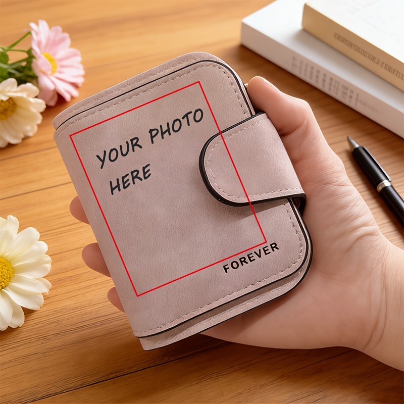 TEMU Portafoglio da donna personalizzato con foto - Porta carte a tre personalizzato, multi slot per carte, regalo per o fidanzata