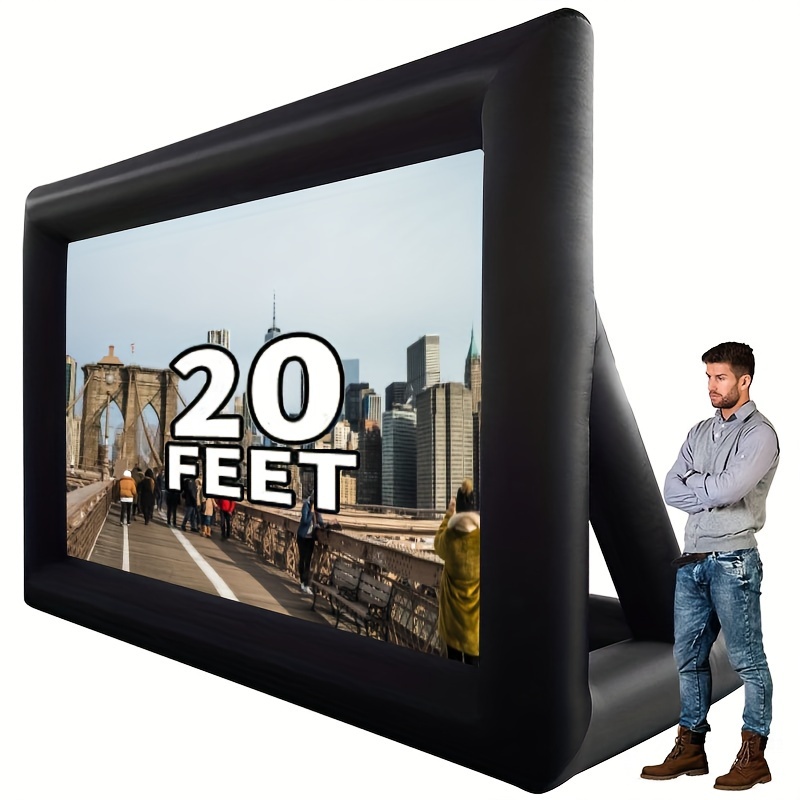

20ft Giant Inflatable Outdoor Projector Screen - 240 Inch Blow Up Tv & Movie Screen - Thick Airtight Material For Portable Front/rear Projection - Night, Bbq, Pool Party